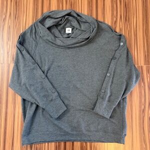 Cabi 3871 Snap Sleeve Cowl Gray Sweatshirt Large Athleisure Minimalist Cozy Chic